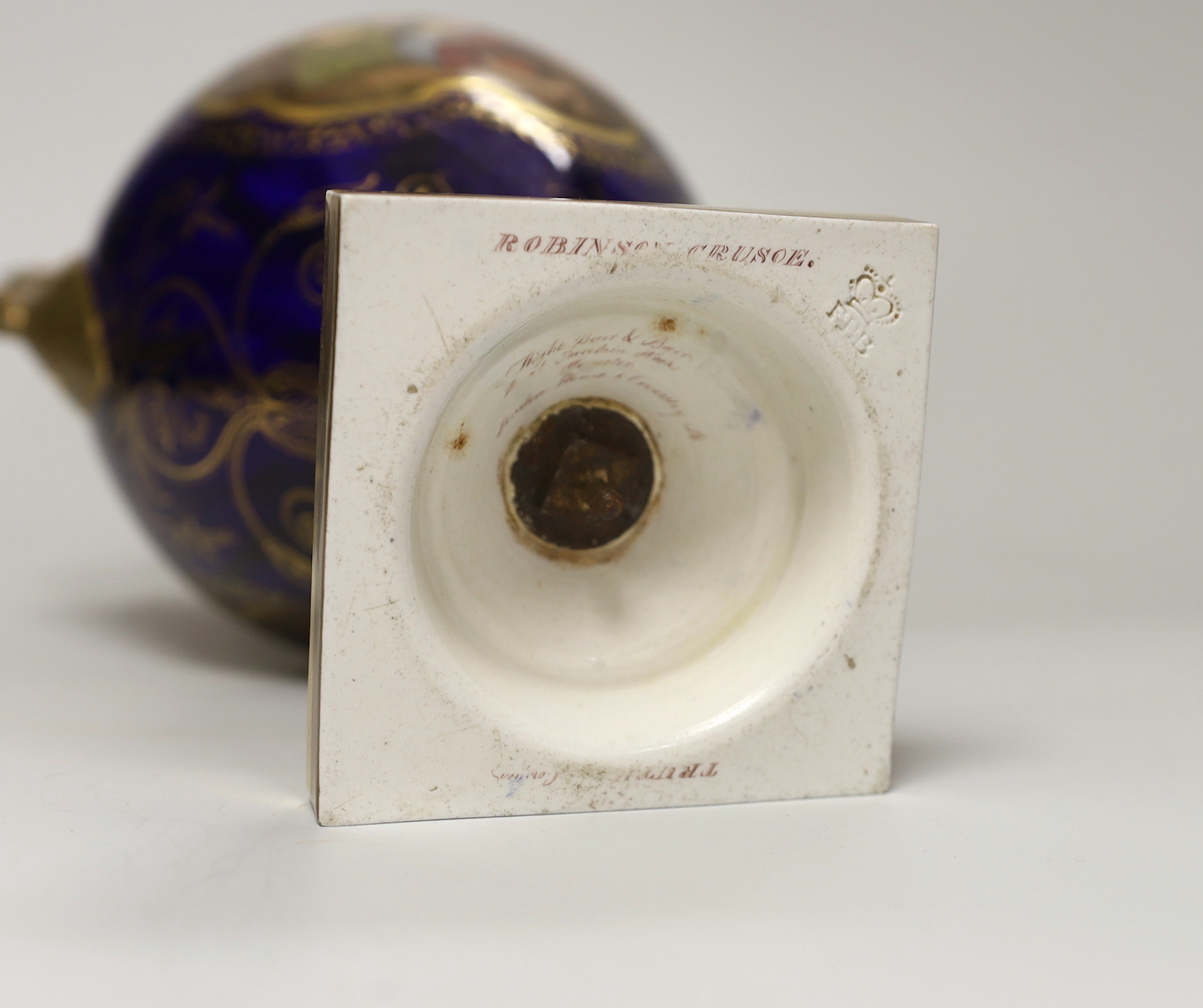 A Flight Barr and Barr Worcester vase with scenes from Robinson Crusoe, titled on the base, script and impressed marks, 27cm high